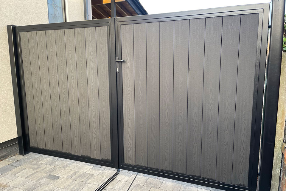 Composite Entrance Drive Gate in Black and Grey