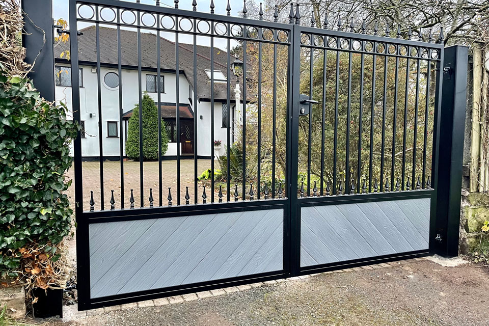 Grey Composite and Wrought Iron Drive Gate