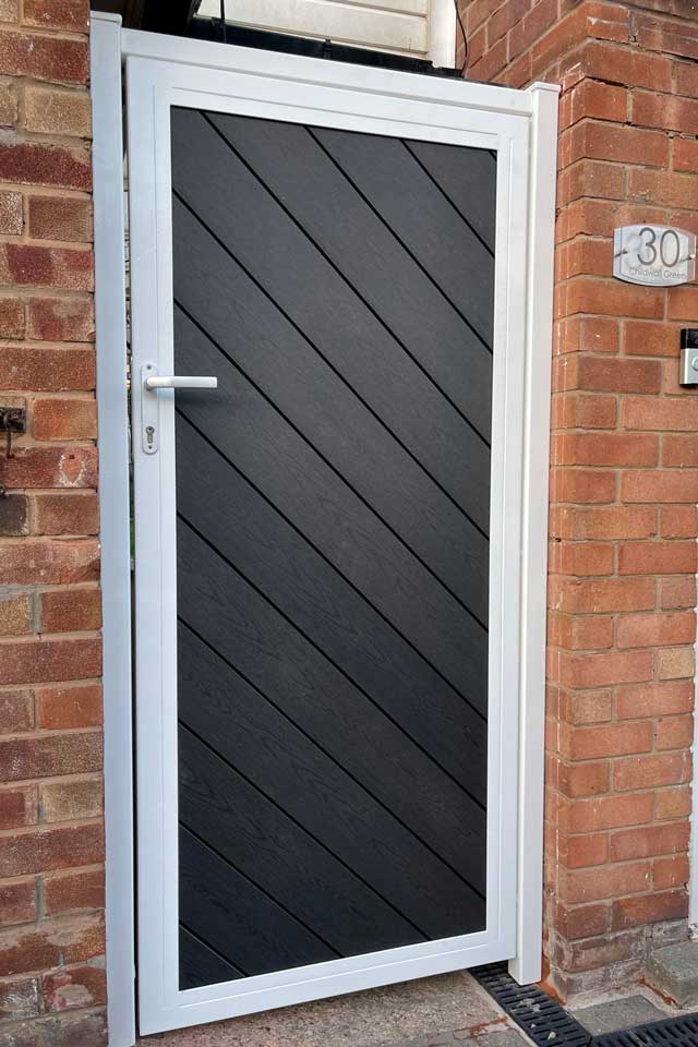 White Powder Coated Side Gate with Black Composite Panels