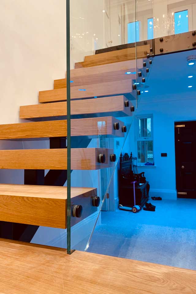 Contemporary Glass and Oak Staircase